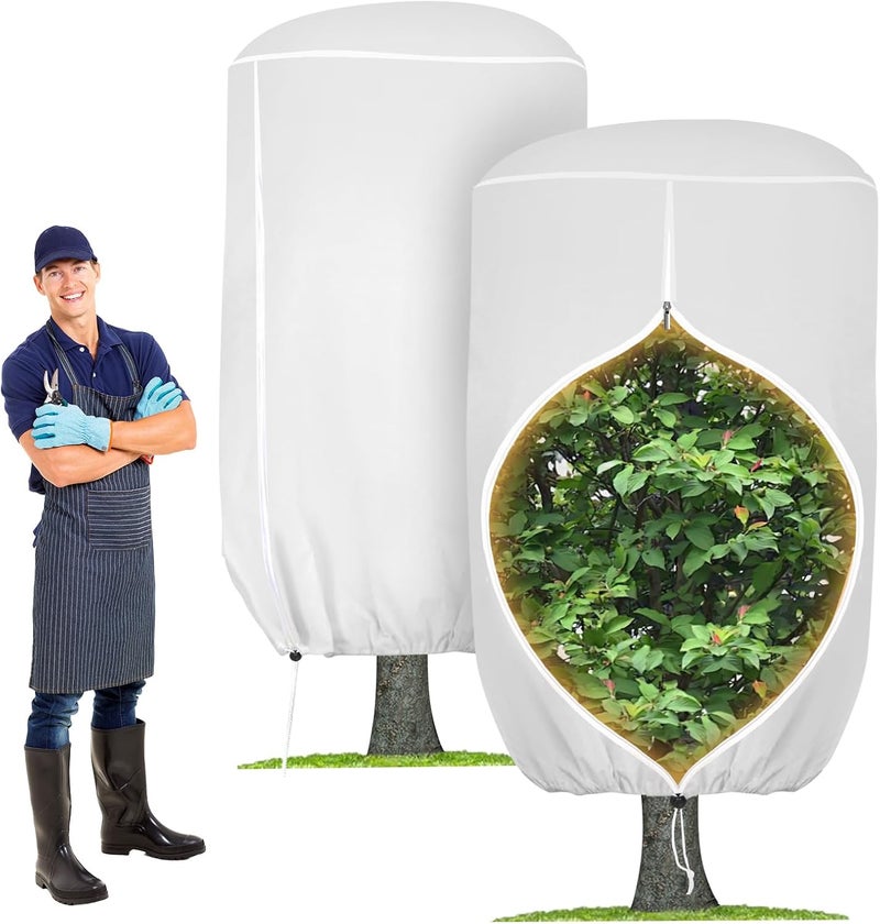 ANGAR 2 Pack Rounded Top Plant Covers Freeze Protection for Winter, Plant Covers for Winter, 47" X 72" Tree Frost Protection Blankets Outdoor With Zipper/Drawstring, for Shrub Bush Fruit Tree Potte(White) - Image 1